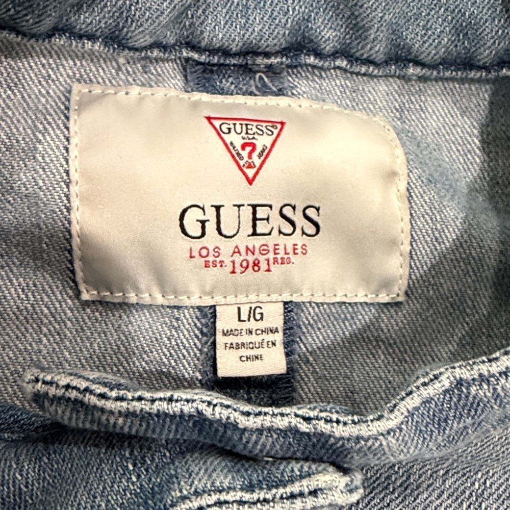 Vintage Guess Women's Light Wash Denim Moto Zip Jacket - Picture 2 of 5